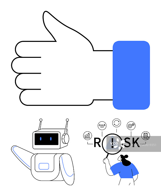 积极的认可手势，人工智能机器人与女性图片素材