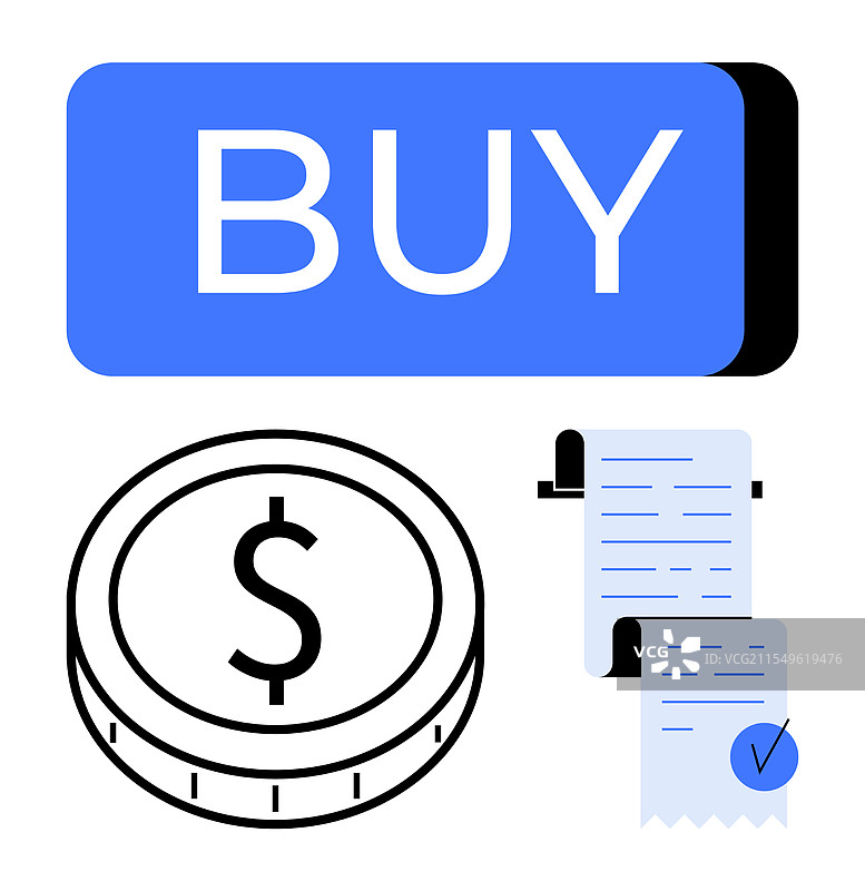 电子商务概念，带有购买按钮和硬币图片素材