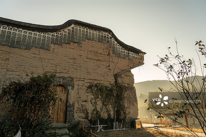 嵩口古镇竹钉瓦片墙工艺图片素材