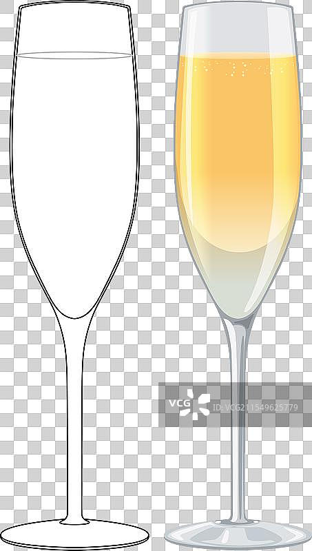两个香槟杯，一个装满，一个空着图片素材