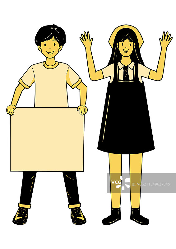 男孩女孩线条插画图片素材