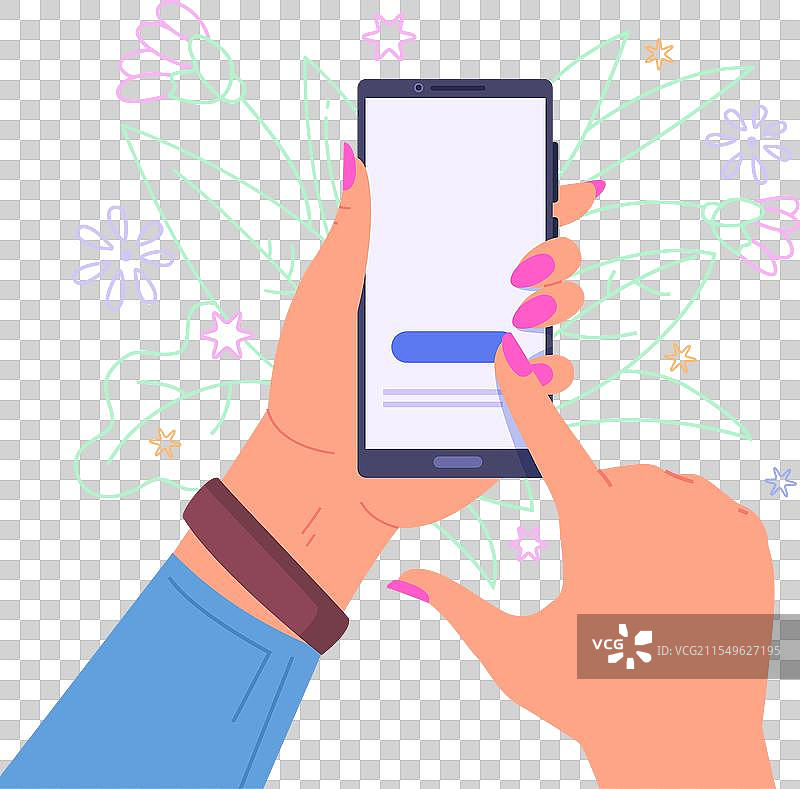 女性手中拿着智能手机，屏幕上显示美容应用程序图片素材