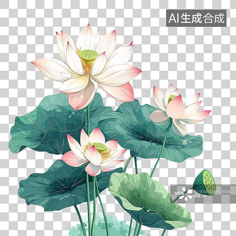 【AI数字艺术】国风荷花元素图片素材