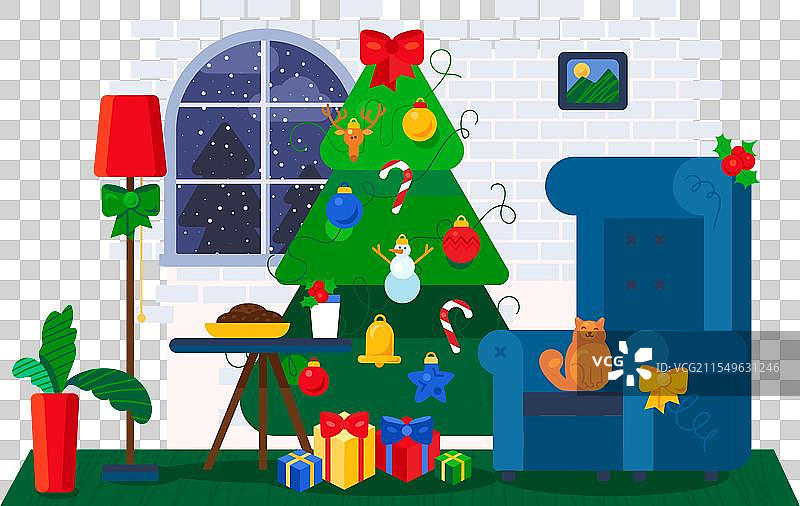 新年家居室内装饰的圣诞树图片素材