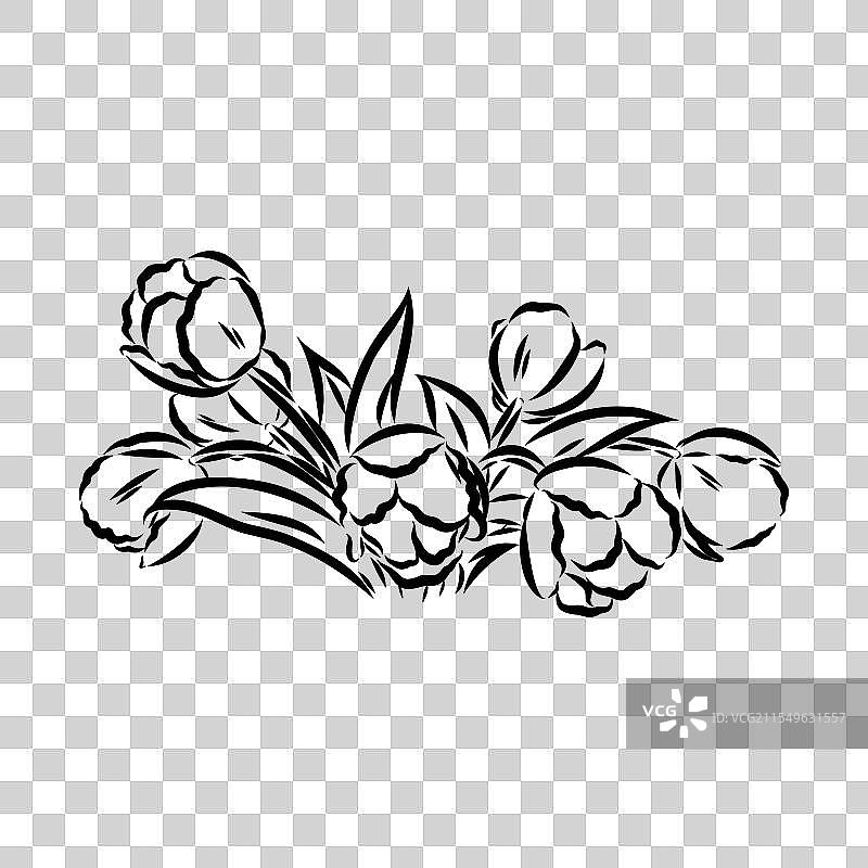 黑色花卉花束图标植物线条艺术图片素材