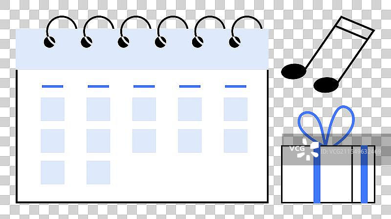 带有礼品盒和音符的日历图片素材