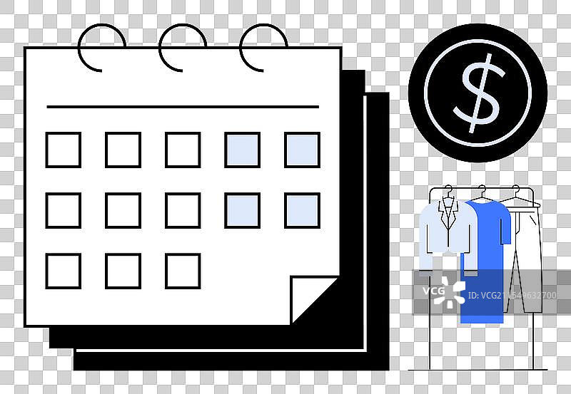 带有衣架和美元图标的日历图片素材