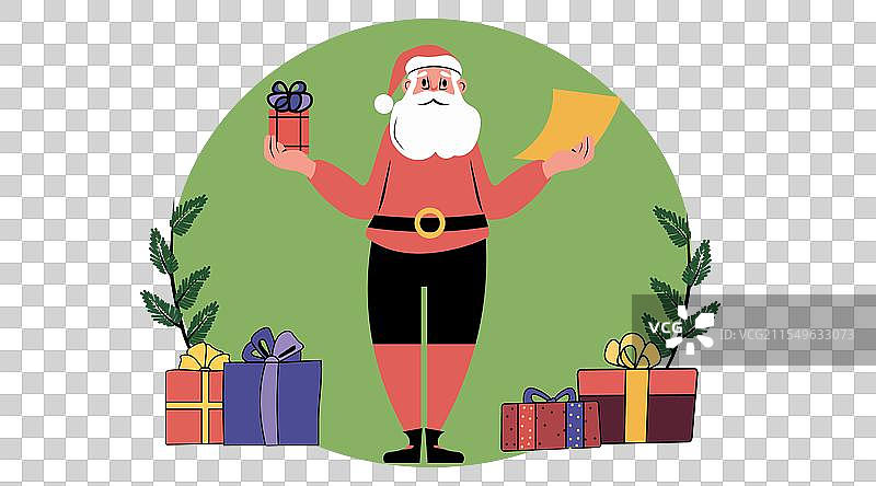 圣诞老人手持礼物和清单，圣诞主题图片素材