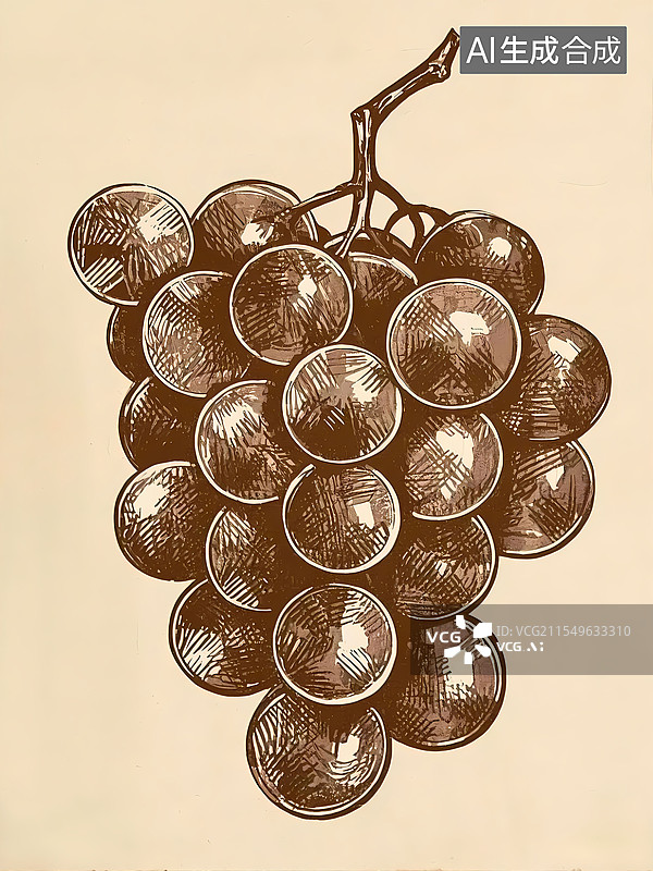 【AI数字艺术】葡萄植物木刻版画手绘感插画图片素材