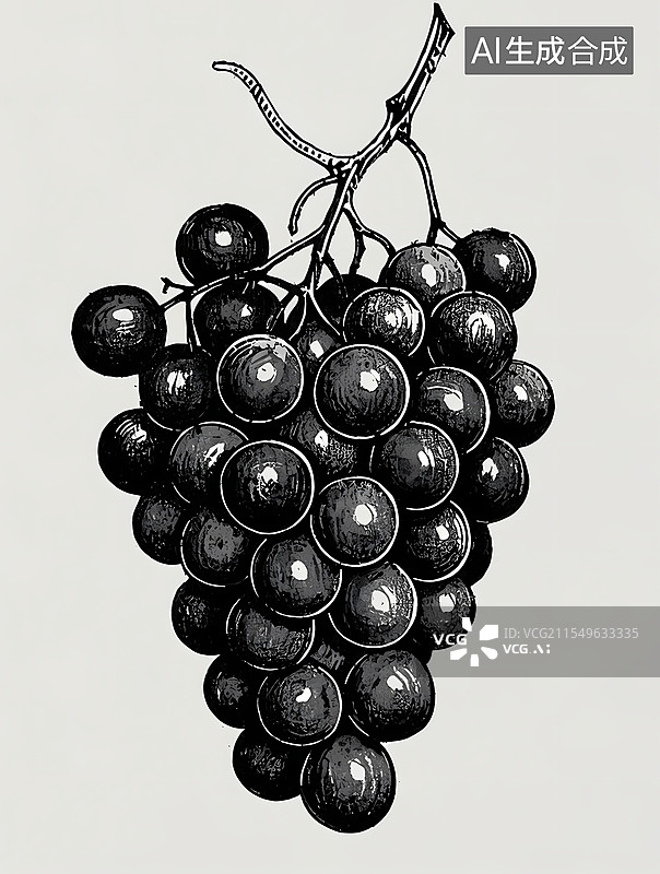 【AI数字艺术】葡萄植物木刻版画手绘感插画图片素材