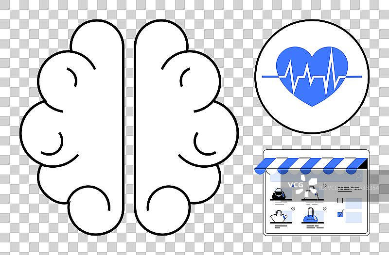 带有心跳和在线购物元素的大脑图片素材