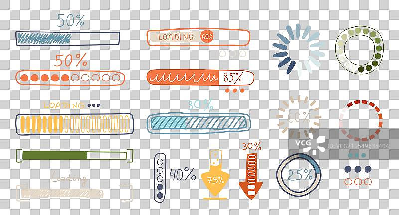 手绘加载条箭头和圆形进度条图片素材