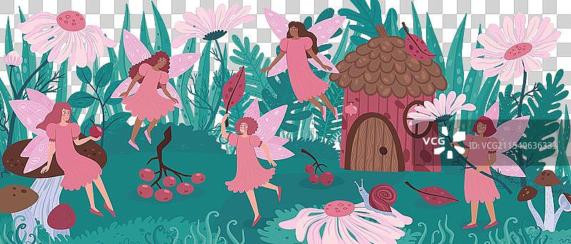 可爱的仙女花园幻想童话飞翔女孩图片素材