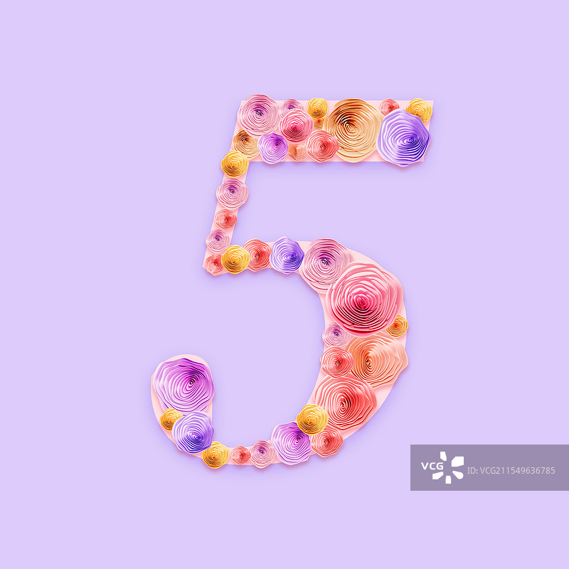 3D立体玫瑰花朵数字插画数字5图片素材