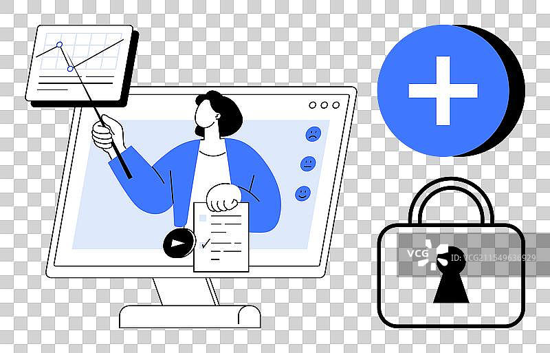 带有安全锁的数字演示文稿和图表图片素材