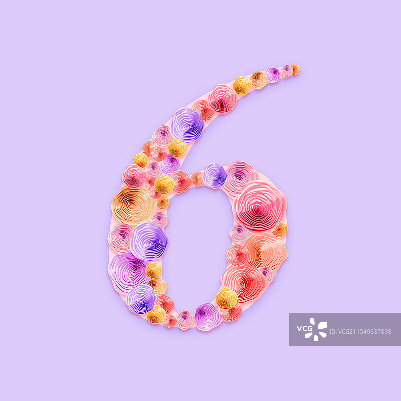 3D立体玫瑰花朵数字插画数字6图片素材