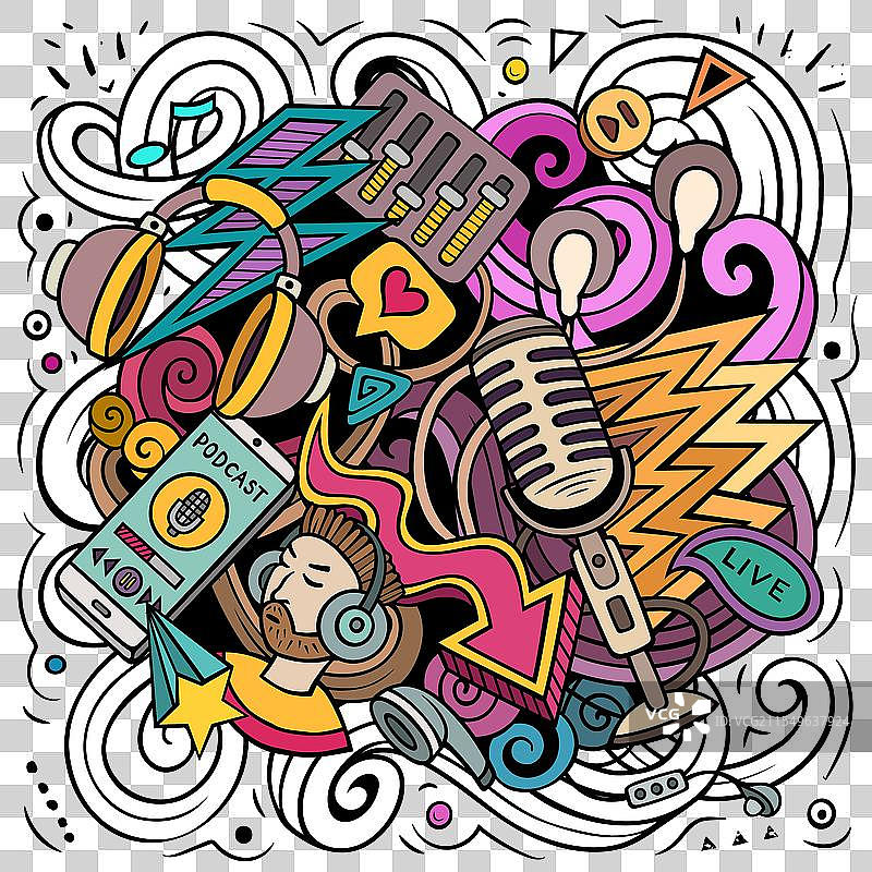 音频内容卡通涂鸦搞笑设计图片素材