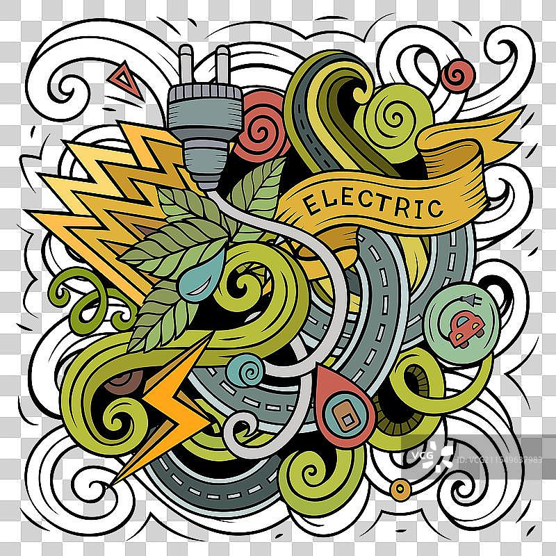 电动汽车卡通涂鸦设计图片素材