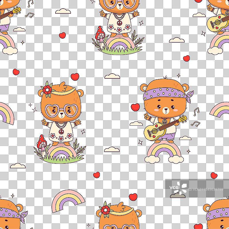 无缝图案，包含嬉皮熊、可爱的女孩和弓箭图片素材