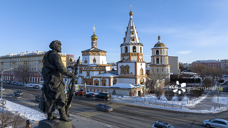 俄罗斯伊尔库茨克城市风光航拍图片素材
