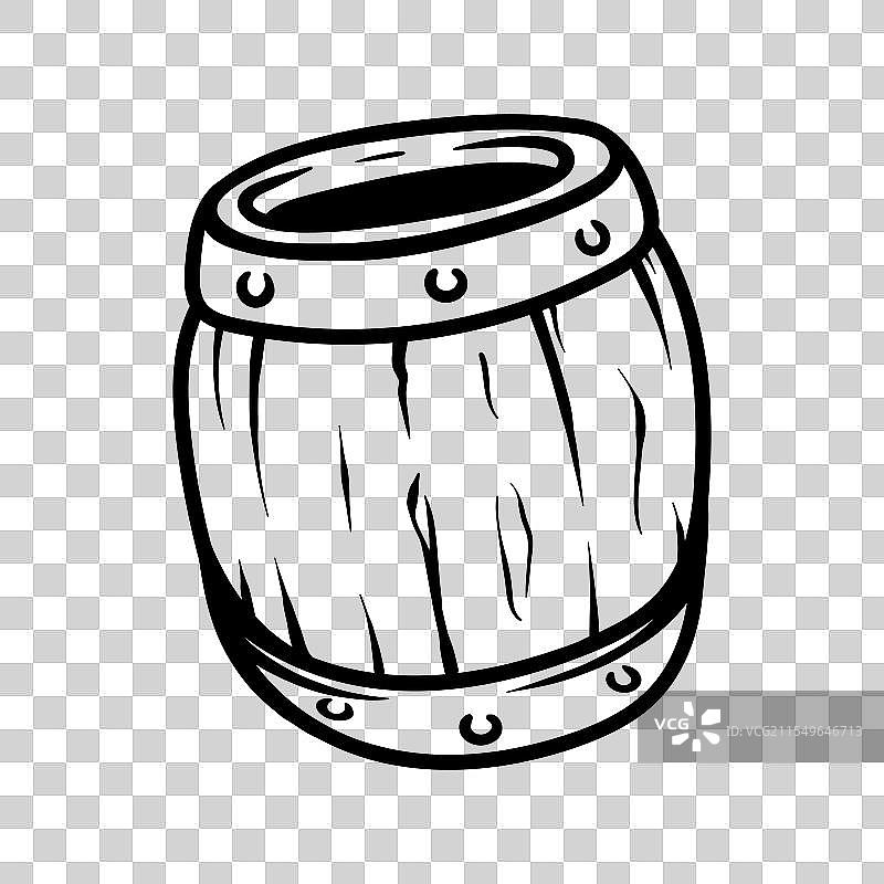 木桶酒瓶孤立的线条绘画着色图片素材