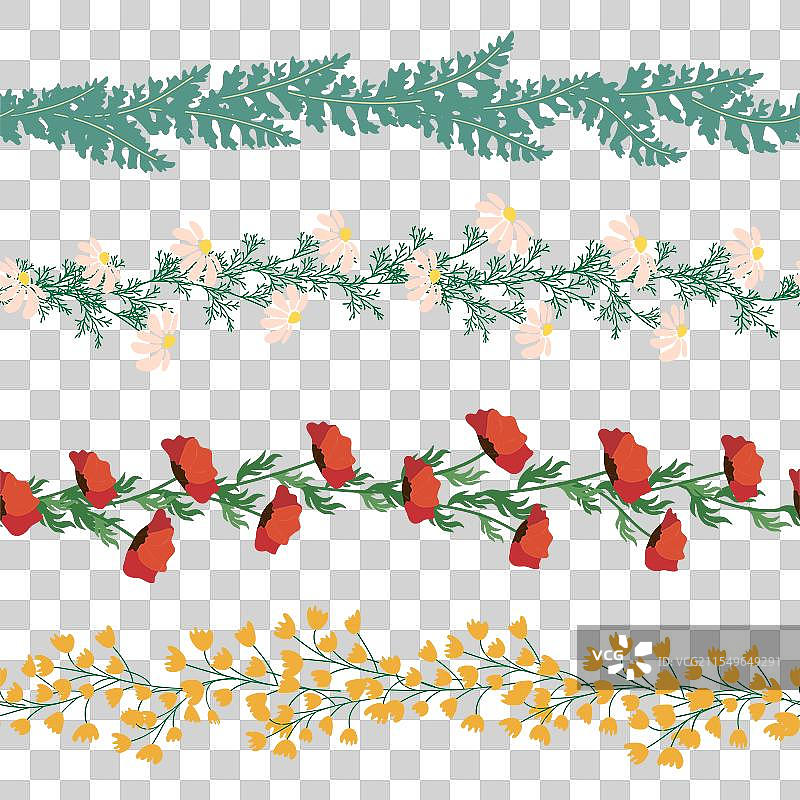 洋甘菊横向边框无缝图案图片素材
