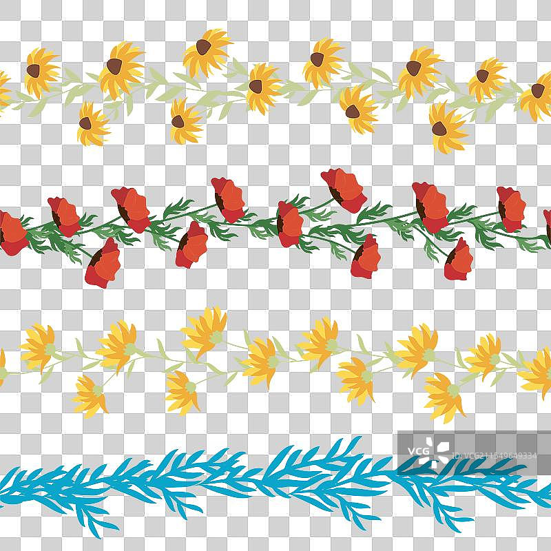 洋甘菊横向边框无缝图案图片素材