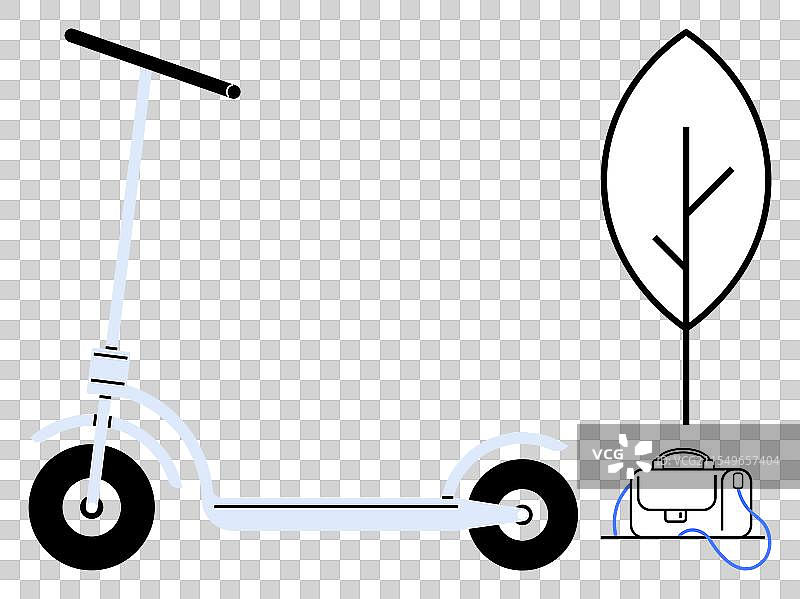 电动滑板车连接到充电站图片素材