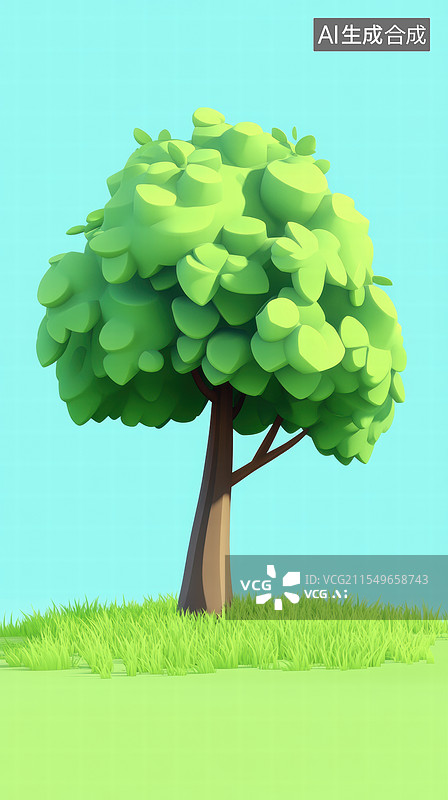 【AI数字艺术】绿色卡通树木和丘陵风景图片素材