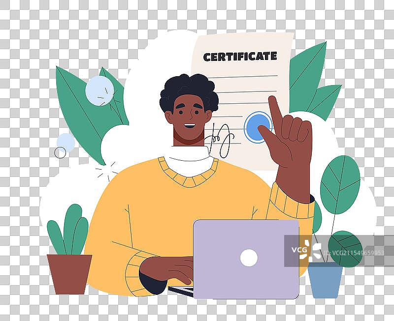 年轻男子手持工作证书图片素材