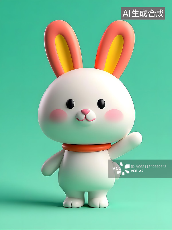 【AI数字艺术】卡通十二生肖兔纯色为背景图片素材