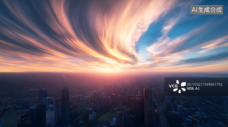 【AI数字艺术】AIGC：多变的天空和城市建筑，城市天际线，背景插图图片素材