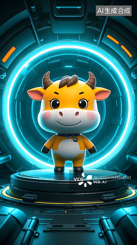 【AI数字艺术】未来科技感十二生肖牛图片素材