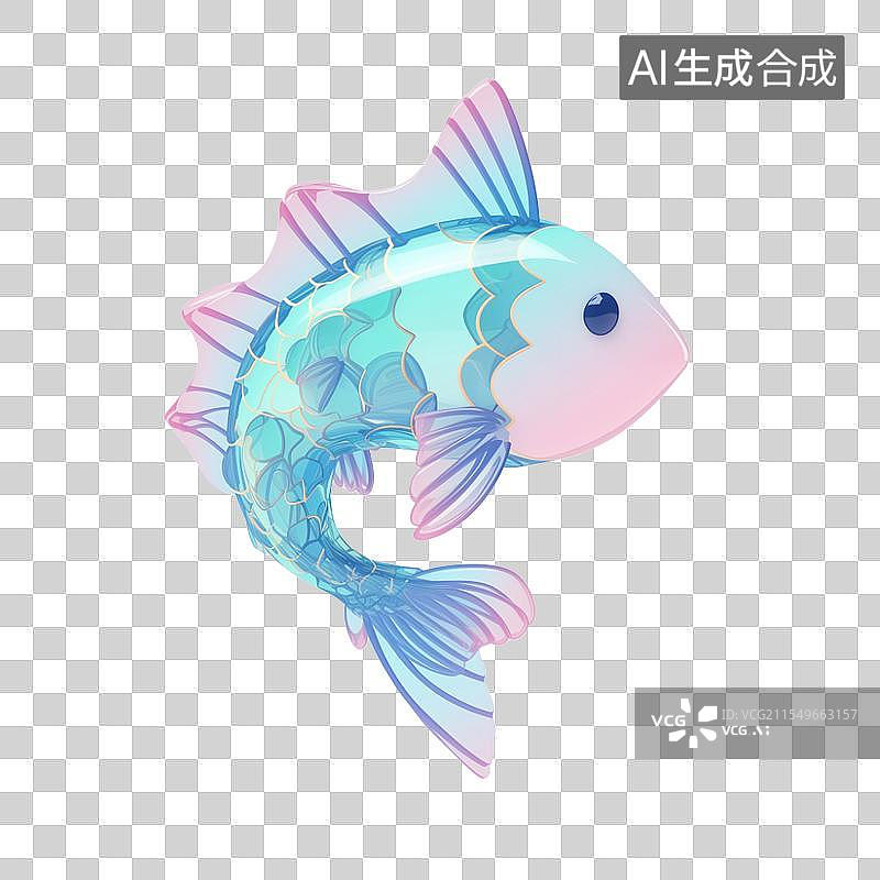 【AI数字艺术】色彩梦幻的卡通鱼，蓝粉渐变，鳞片精美，鱼鳍灵动，造型可爱图片素材