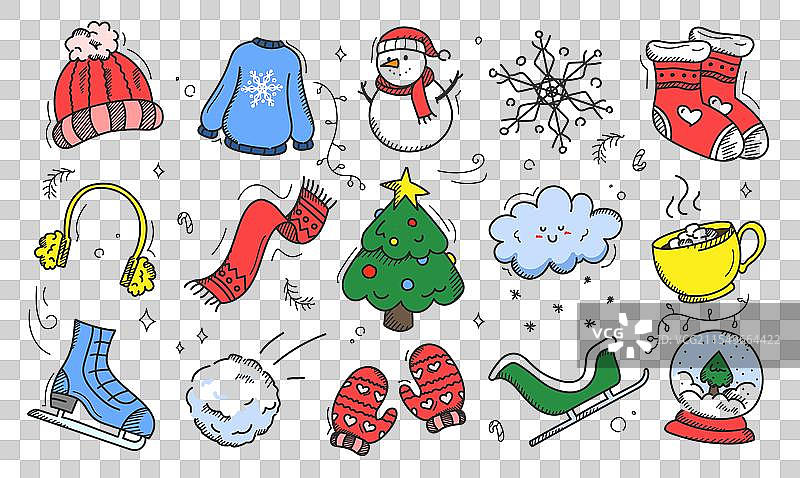 冬季涂鸦图标集，独立设计图片素材