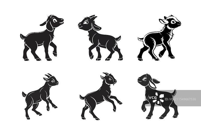 可爱的黑白山羊剪影用于设计图片素材