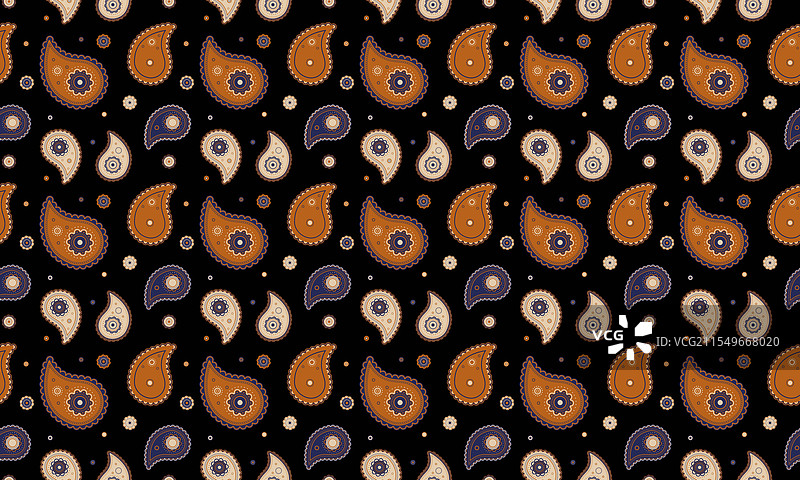 优雅的橙色、米色和海军蓝的佩斯利图案图片素材