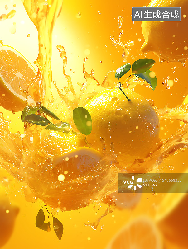【AI数字艺术】柠檬与水的创意设计柠檬落入水中溅起水花图片素材