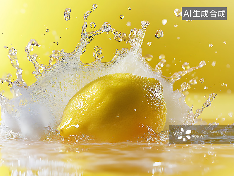【AI数字艺术】柠檬与水的创意设计柠檬落入水中溅起水花图片素材