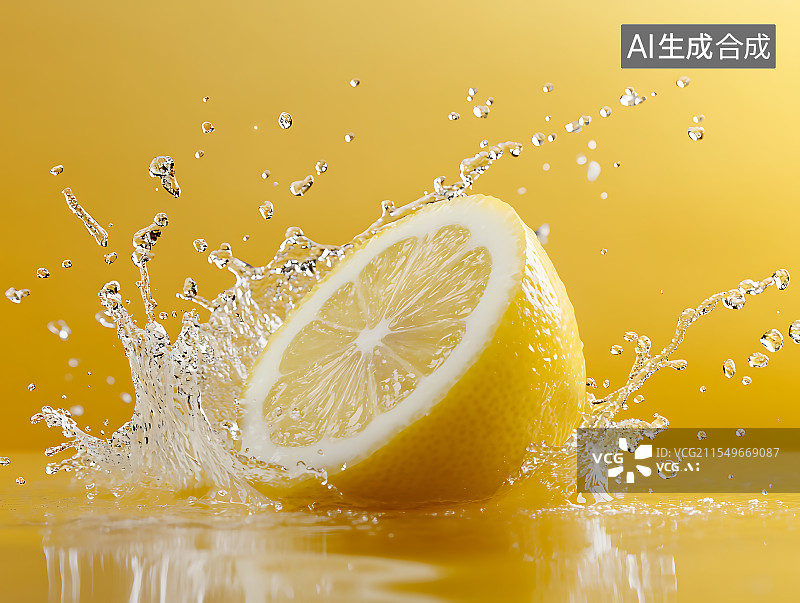 【AI数字艺术】柠檬与水的创意设计柠檬落入水中溅起水花图片素材