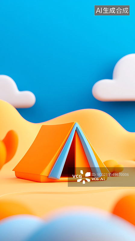 【AI数字艺术】沙漠露营3D渲染荒漠旅行探险野营场景插图图片素材