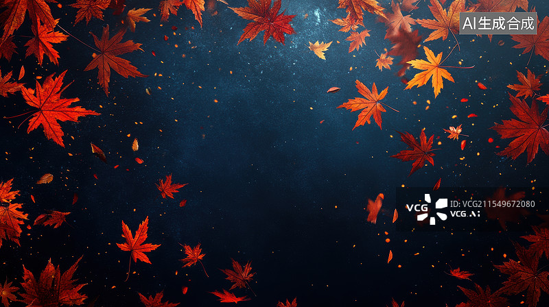 【AI数字艺术】深秋星空下的枫叶图片素材