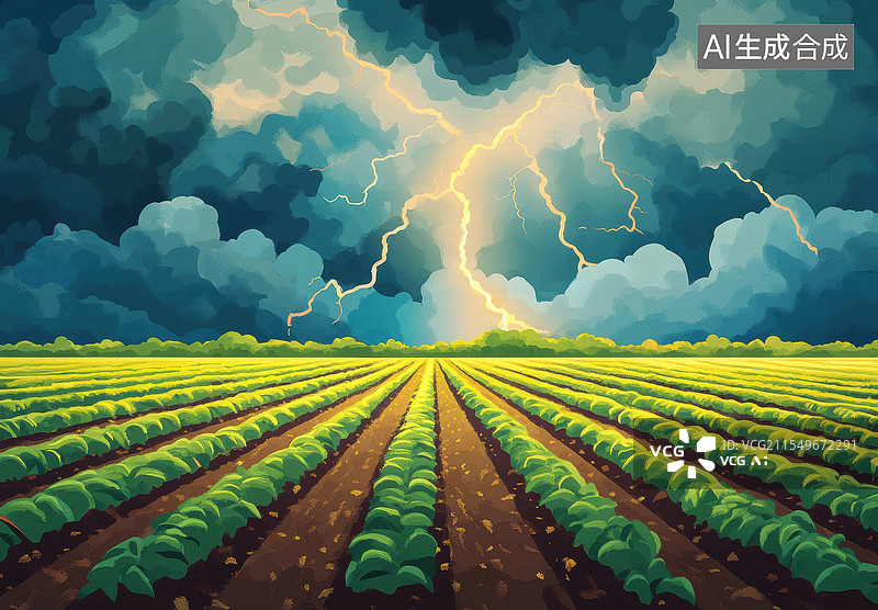 【AI数字艺术】暴雨来临前的田园风光图片素材