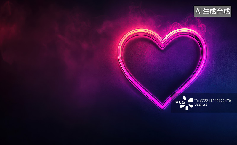 【AI数字艺术】霓虹爱心浪漫紫色背景图片素材