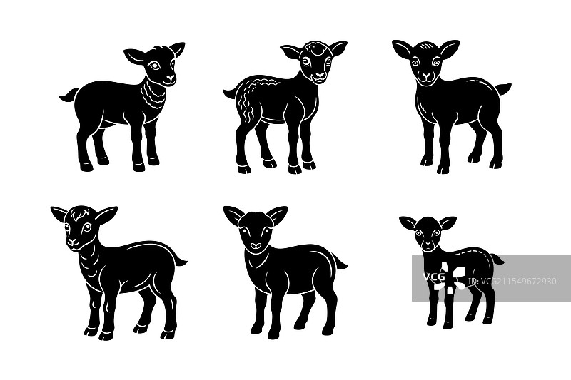 可爱的黑白山羊剪影设计素材图片素材