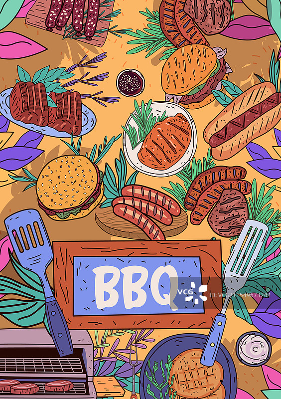 夏季烧烤概念，色彩丰富的肉类图片素材