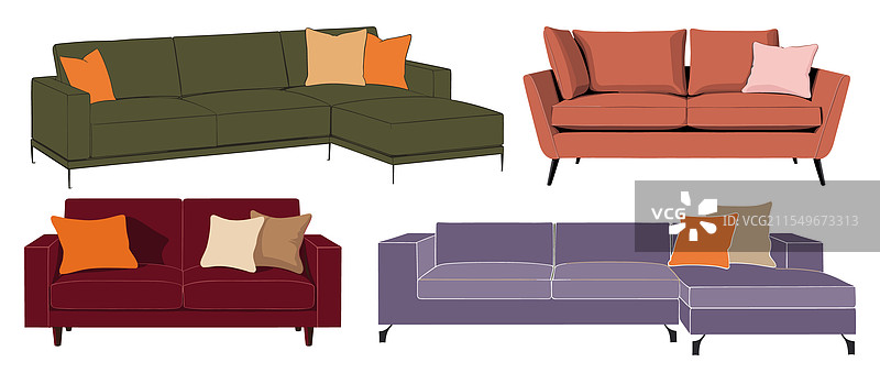 一组时尚的沙发和靠垫图片素材