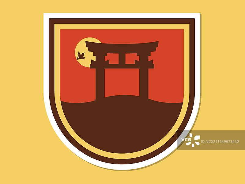 日本门日落背景风景平面图图片素材