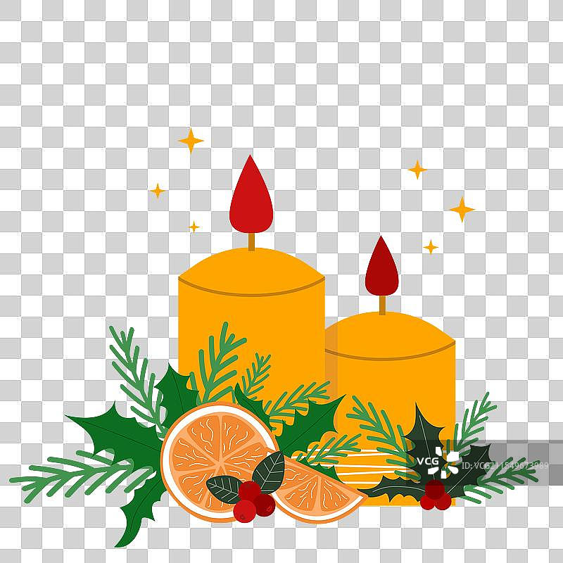 装饰有浆果和冬青的圣诞蜡烛图片素材