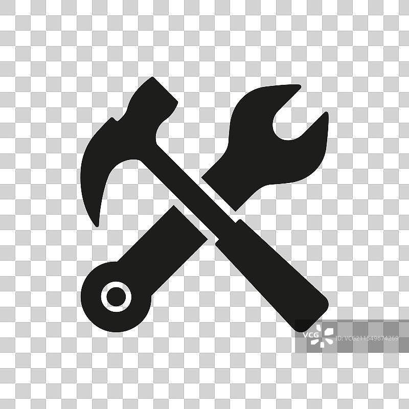 建筑用锤子和扳手剪影图标图片素材